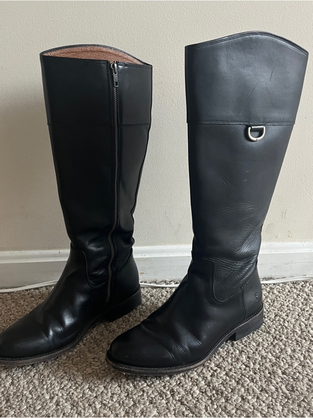 Frye Black Leather Knee Riding Boots